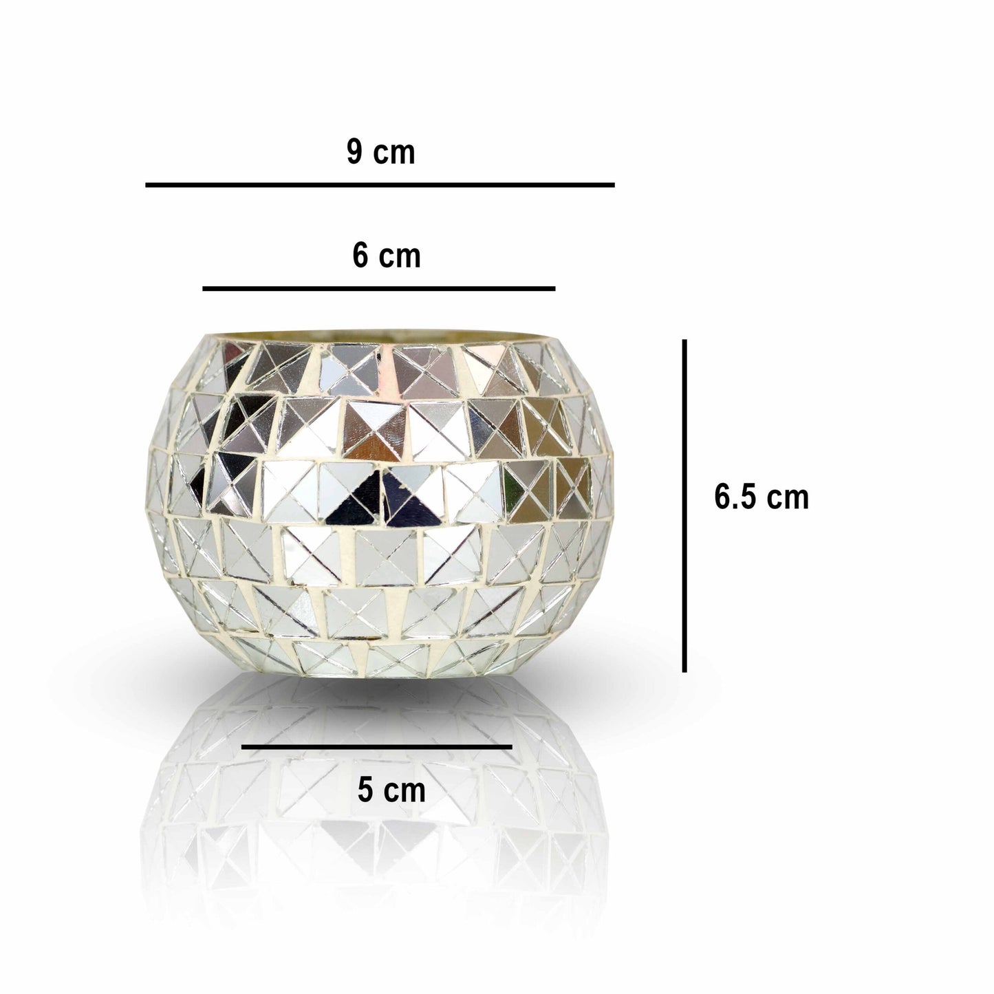 Glass Tealight Candle Holders/ Pack of 2- Mirror Mosaic Glass T-lite Votive with 2 Tea Light Candle