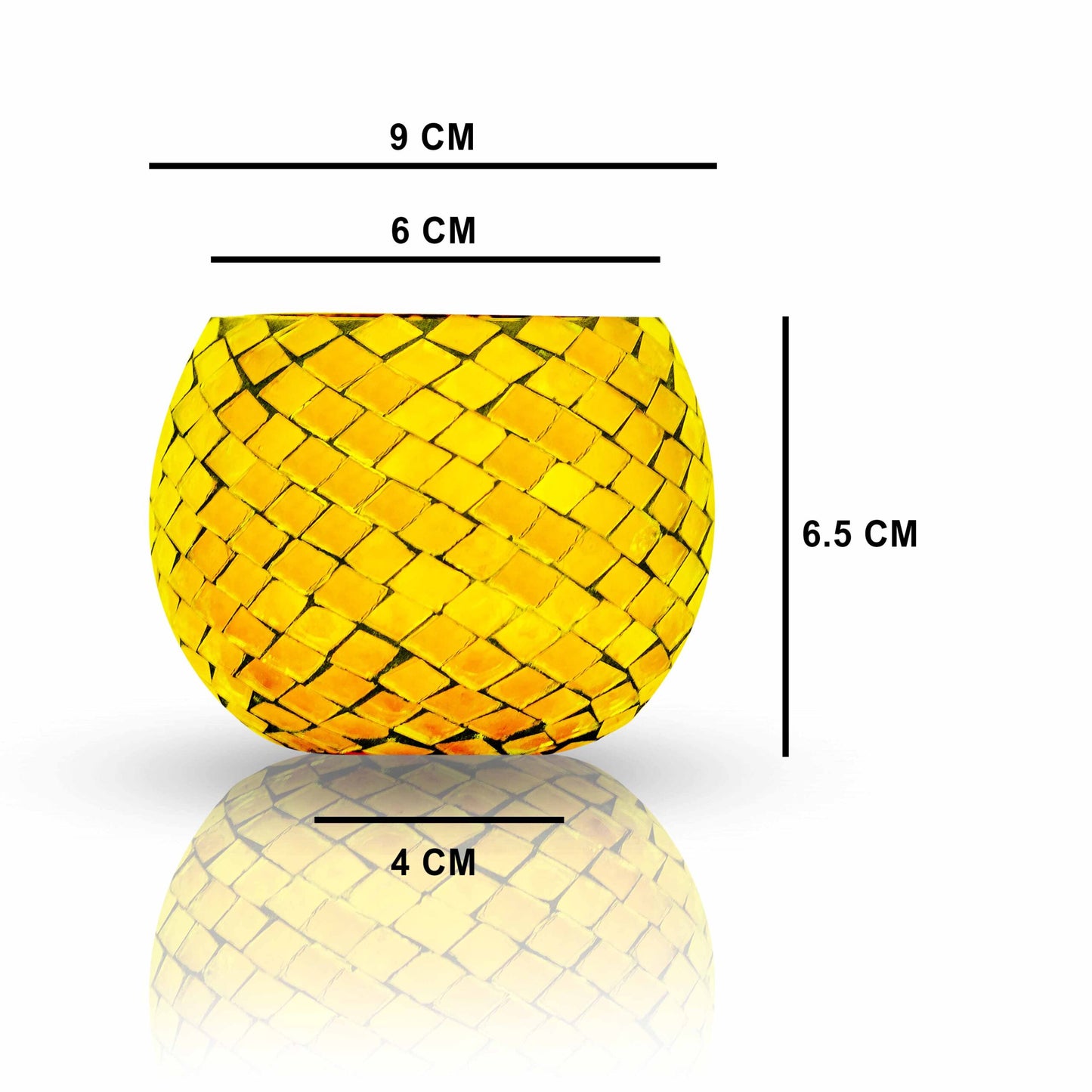 Mosaic Glass Tealight Candle Holders l Pack of 4 – Yellow Mosaic Glass T-lite Votive with 4 Tea Light Candle