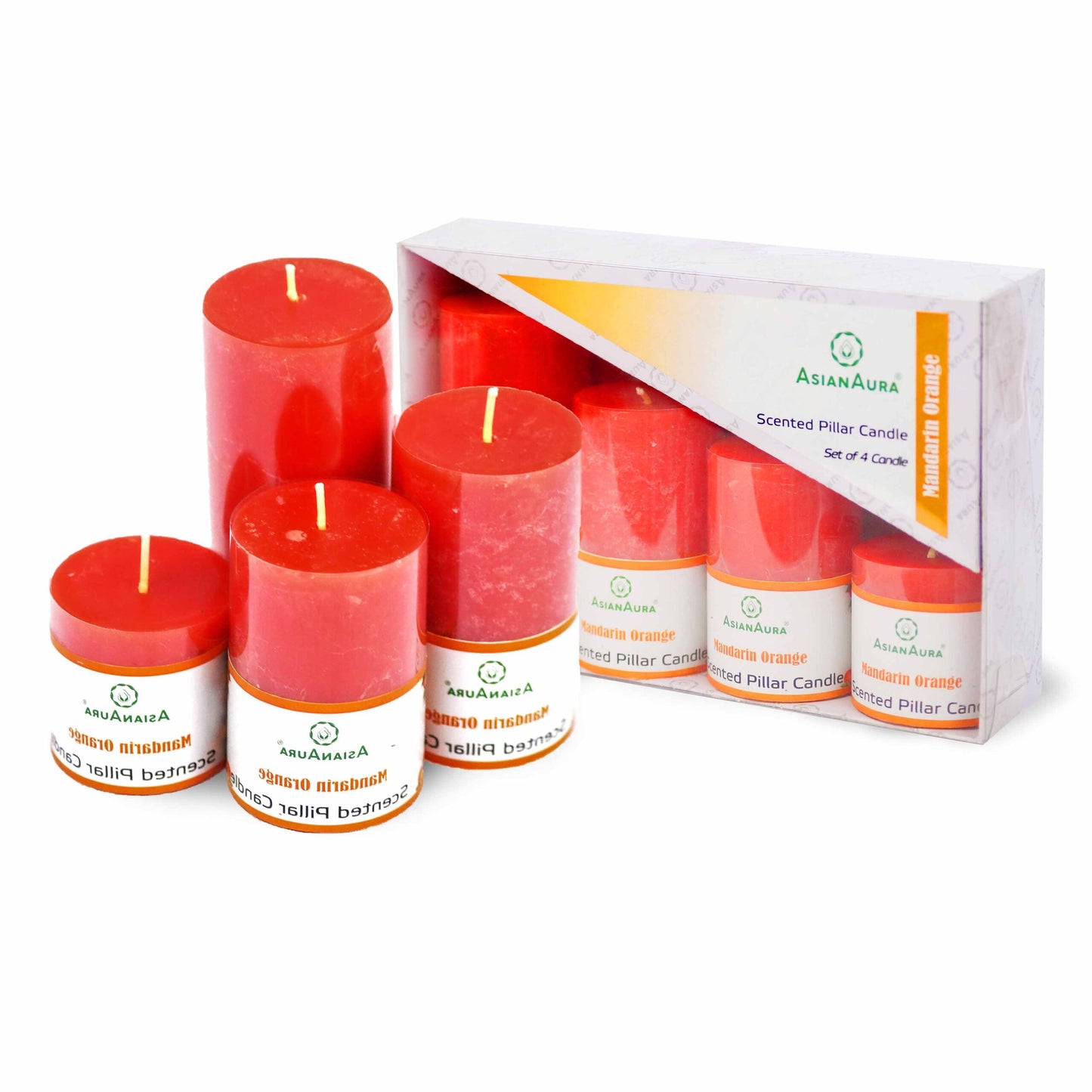 Mandarin Orange Scented Pillar Candle Gift Set (Pack of 4)
