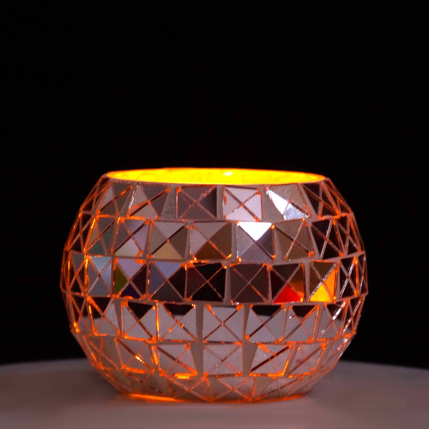 Glass Tealight Candle Holders/ Pack of 2- Mirror Mosaic Glass T-lite Votive with 2 Tea Light Candle