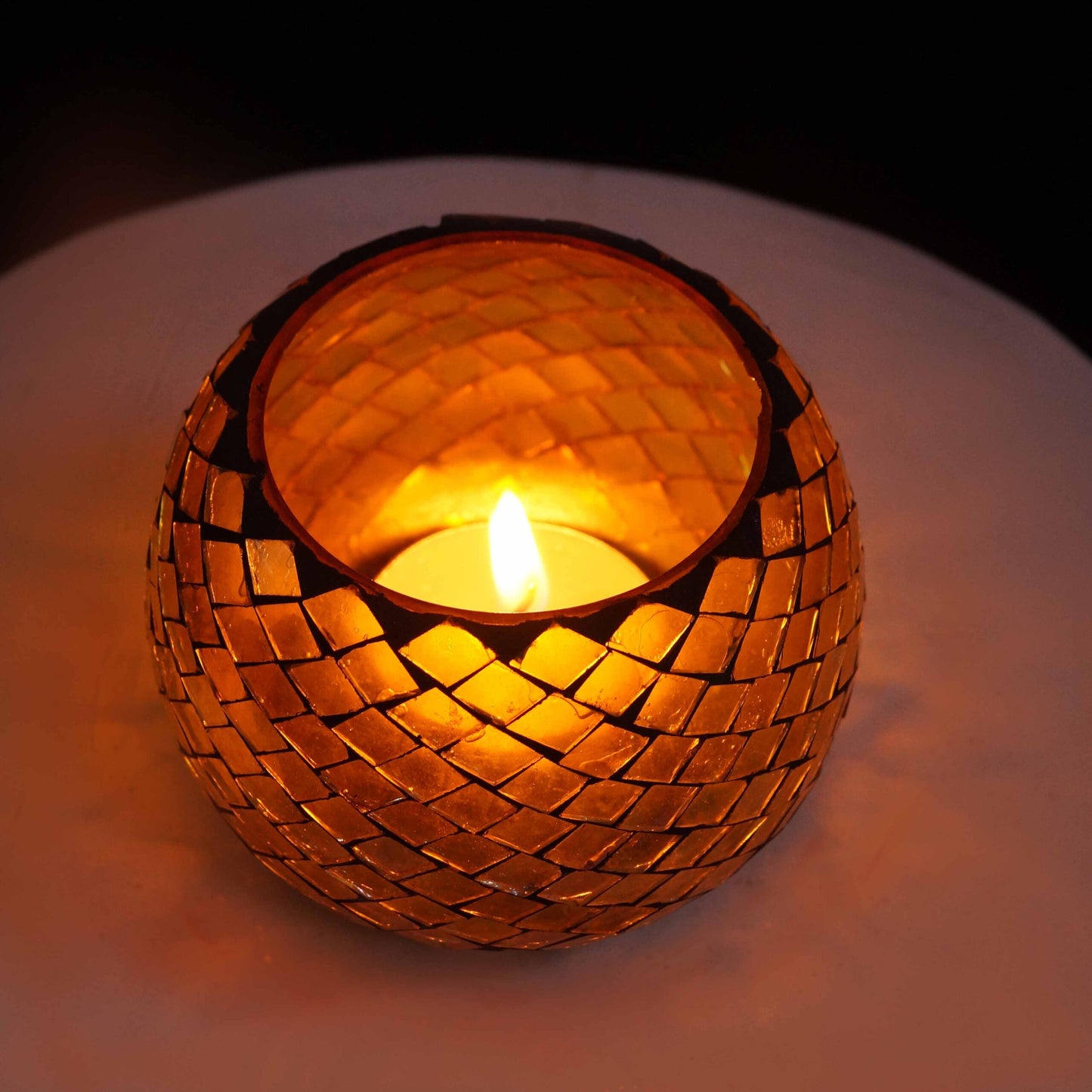 Mosaic Glass Tealight Candle Holders l Pack of 4 – Yellow Mosaic Glass T-lite Votive with 4 Tea Light Candle