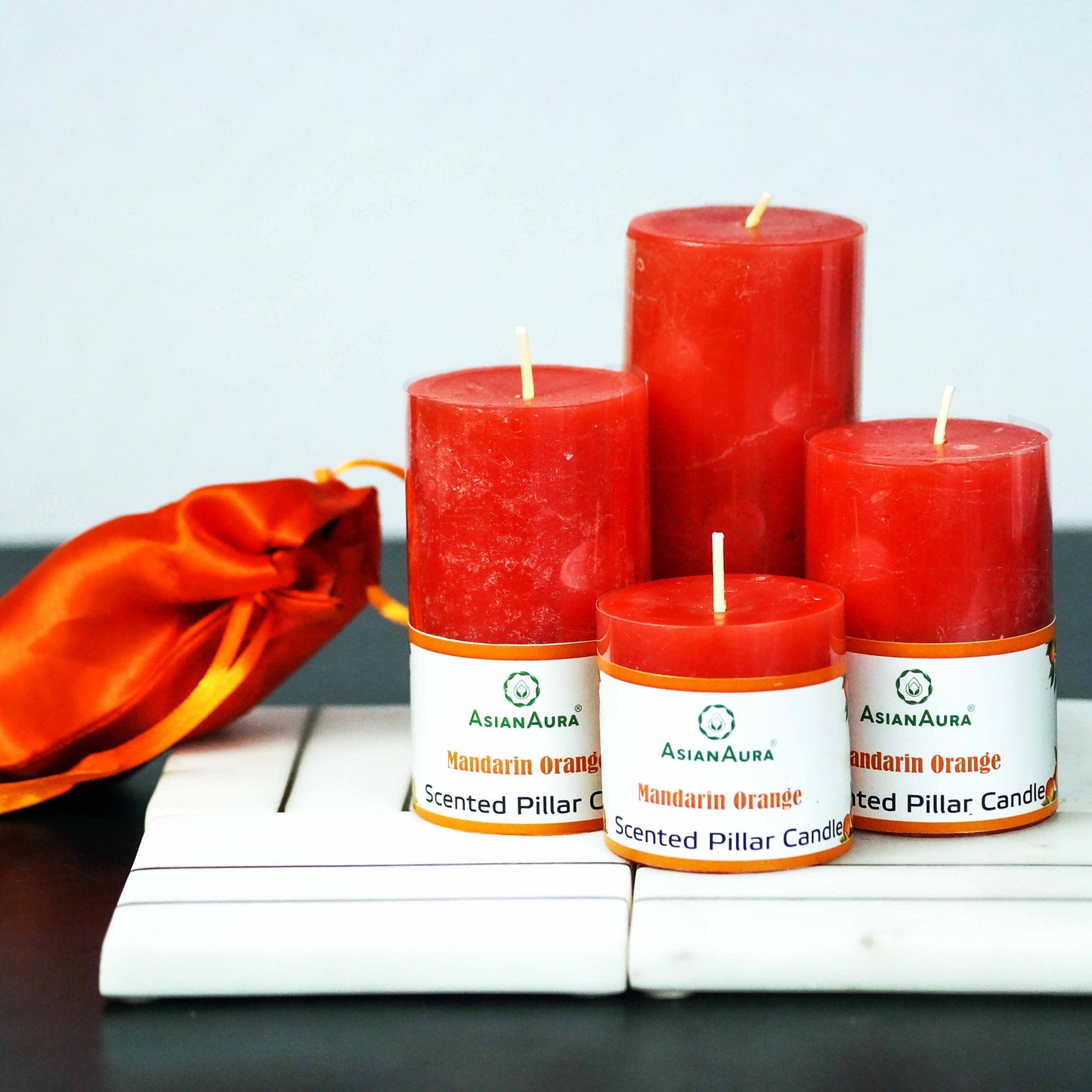 Mandarin Orange Scented Pillar Candle Gift Set (Pack of 4)