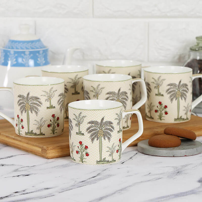 CHEVRON PALMS MUG SET OF 6