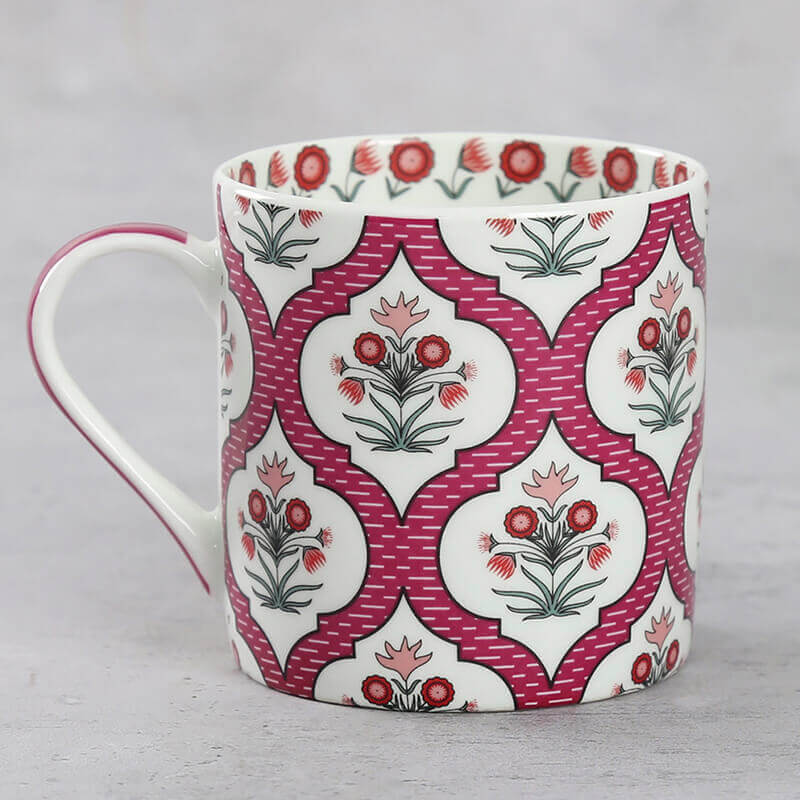 PINK LATTICE MOTIFS COFFEE MUGS SET OF 6