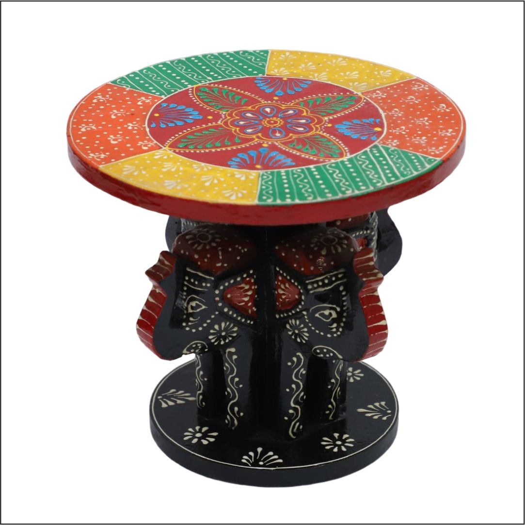 Elephant design wooden painted stand