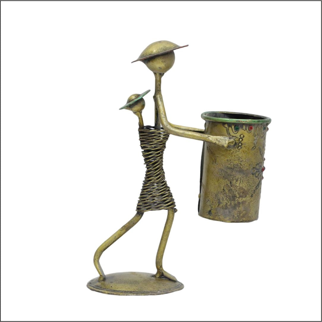 Handcrafted Metal Mother Child Pen-Pencil Holder For Home Decor & Office Decor.