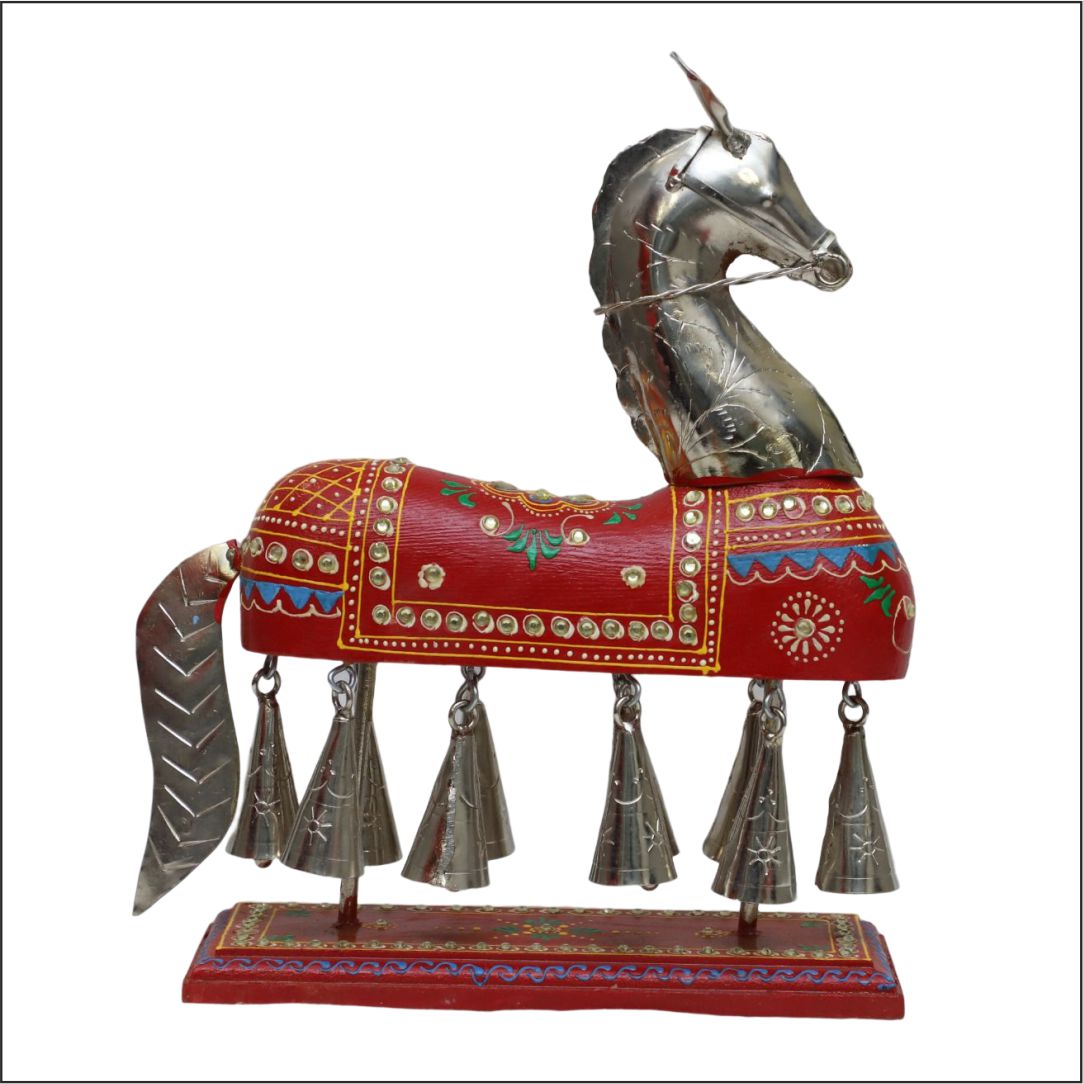 Handcraft Aluminum Horse With Bell | Home And Decor | Table decor | 23x9x31 cm