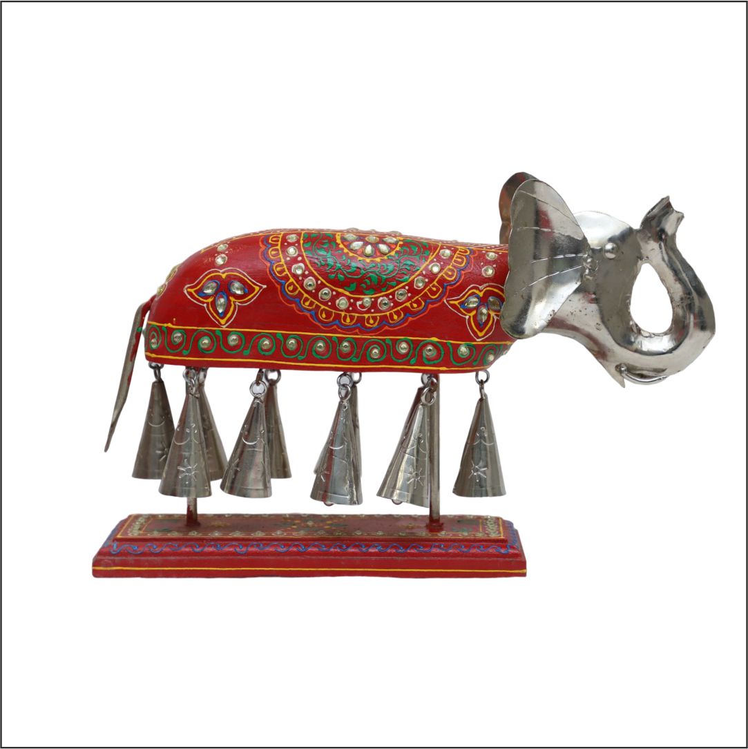 Handcraft Aluminum Elephant With Bell | Home And Decor | Table decor | 23x9x31 cm
