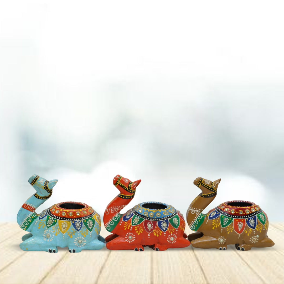 Wooden Camel Candle Stand Set of 3