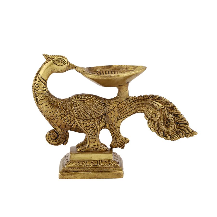 Art Brass Peacock Diya (Type 2)
