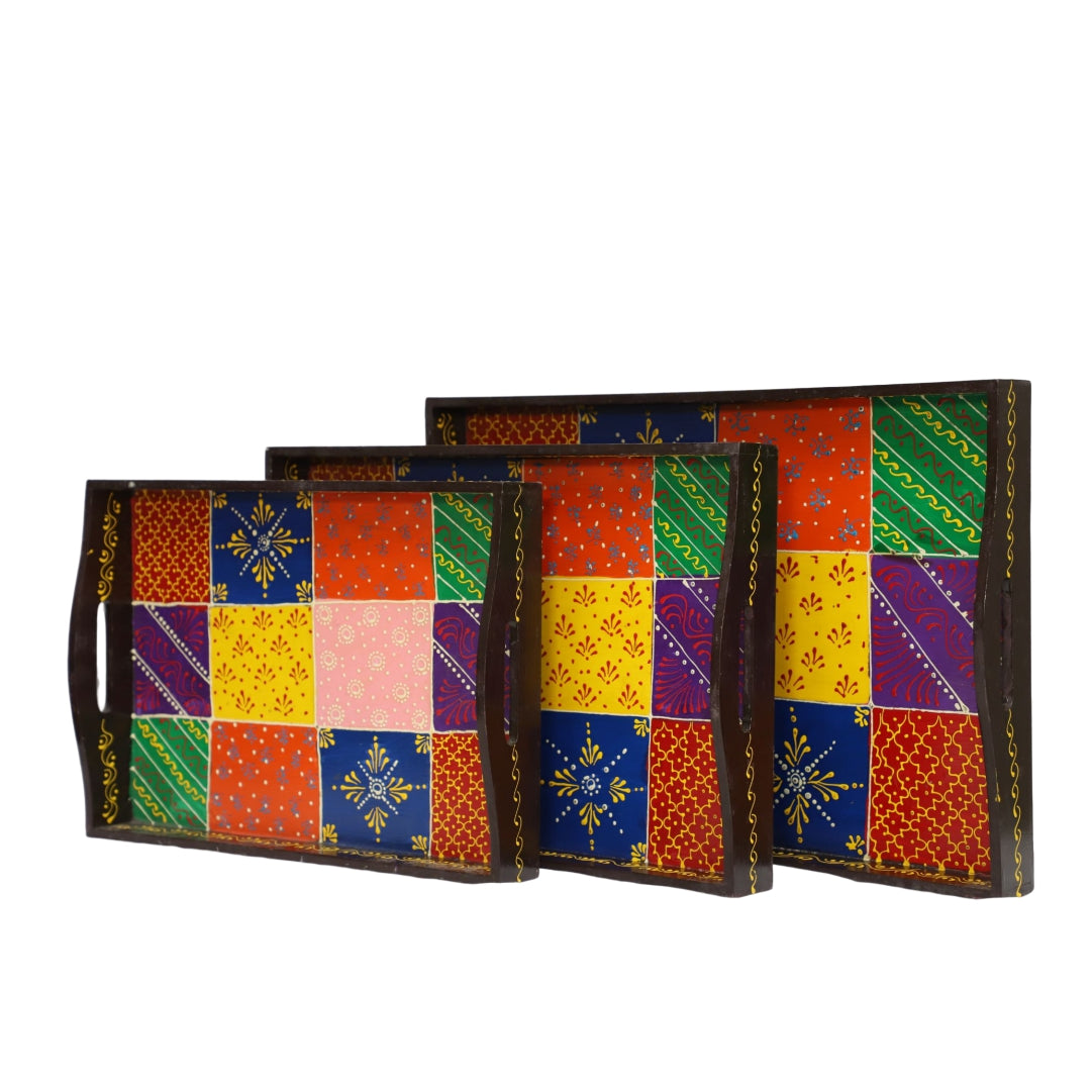 Wooden Multi Coloured Handicraft Serving Tray