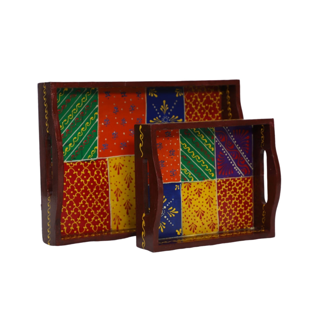 Wooden Multi Coloured Handicraft Serving Tray