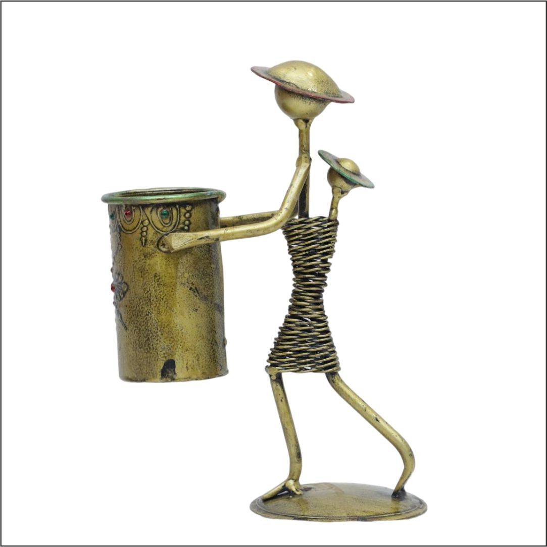 Handcrafted Metal Mother Child Pen-Pencil Holder For Home Decor & Office Decor.