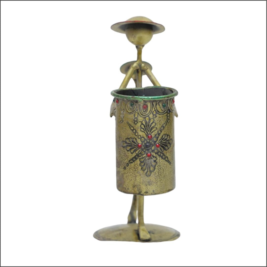 Handcrafted Metal Mother Child Pen-Pencil Holder For Home Decor & Office Decor.