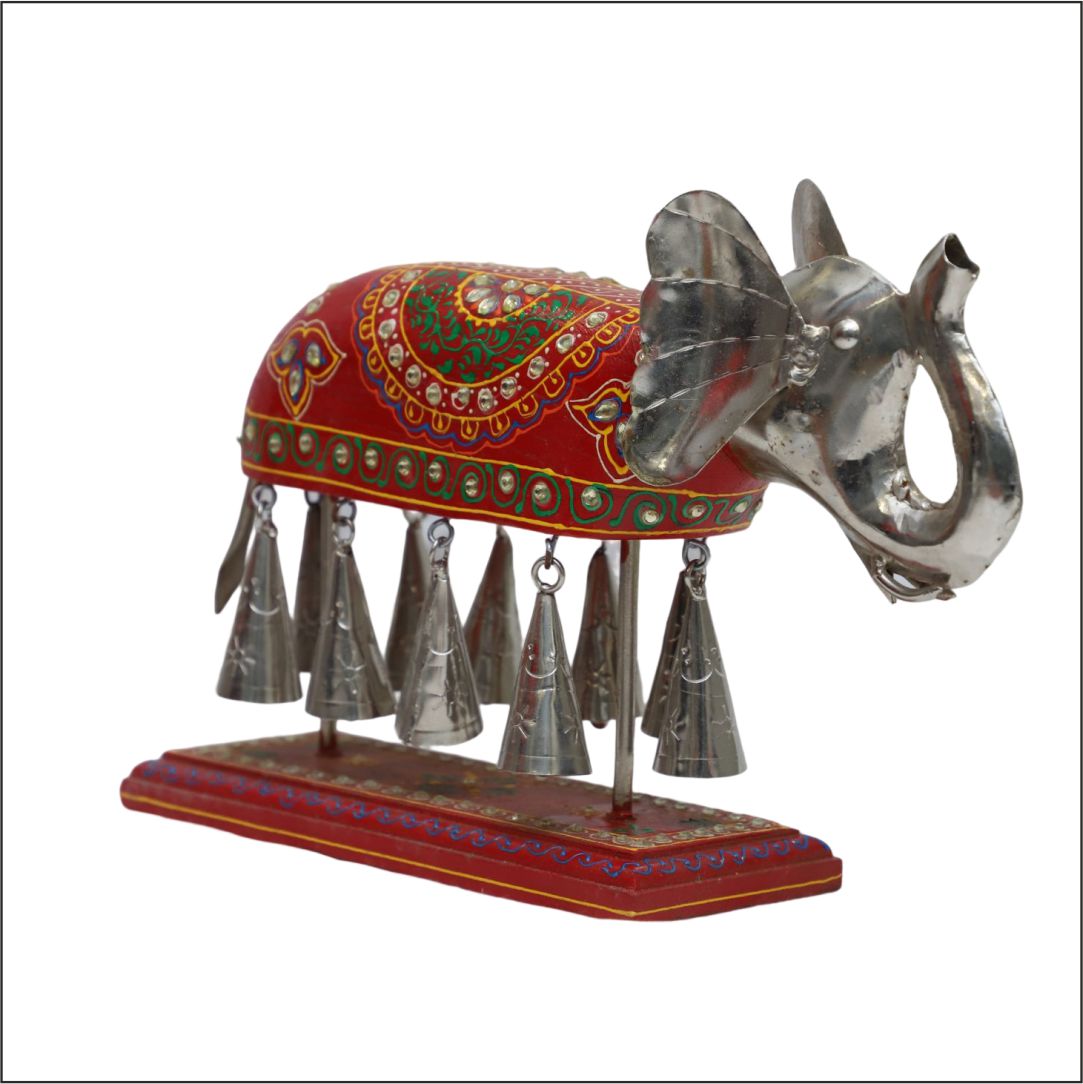 Handcraft Aluminum Elephant With Bell | Home And Decor | Table decor | 23x9x31 cm
