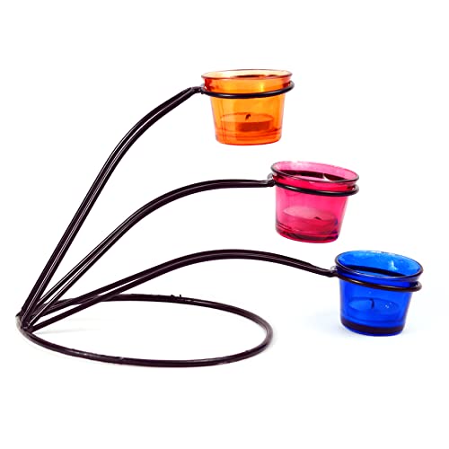 Candle Votive Holder, Tabletop Candle Décor Metal Votive Tea Light Holder with 3 Glass Votives & 3 T-Lites-Pack of 1