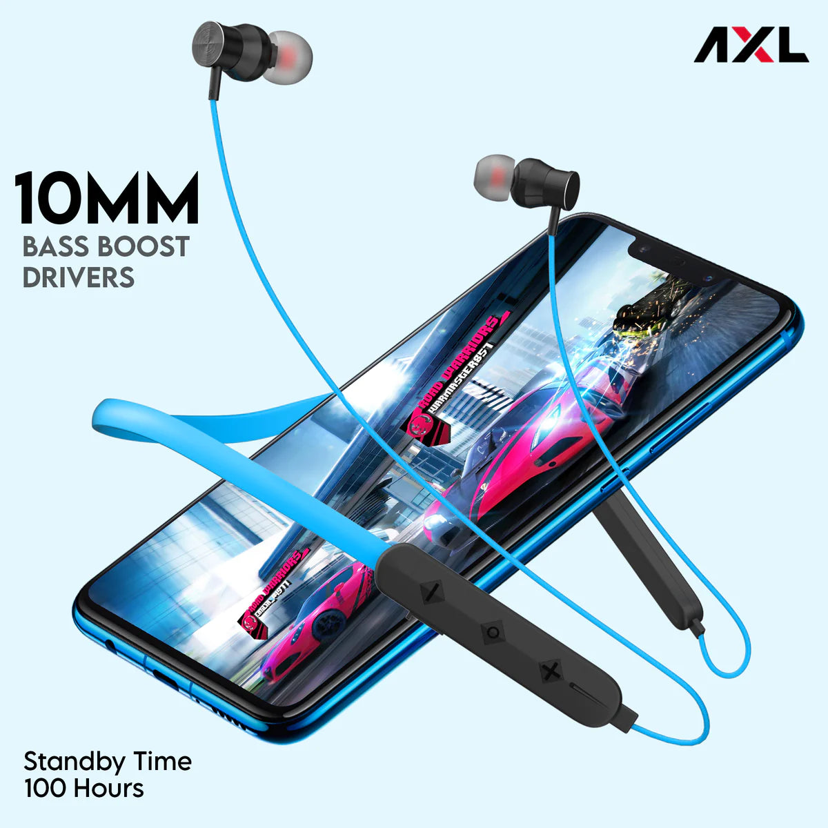AXL NB06 Bluetooth Neckband with 12 Hours Playback, IPX4 Splash Resistant Magnetic Earbuds, Bass Boost Drivers, HD Stereo Sound and Ergonomic Light Weight Design