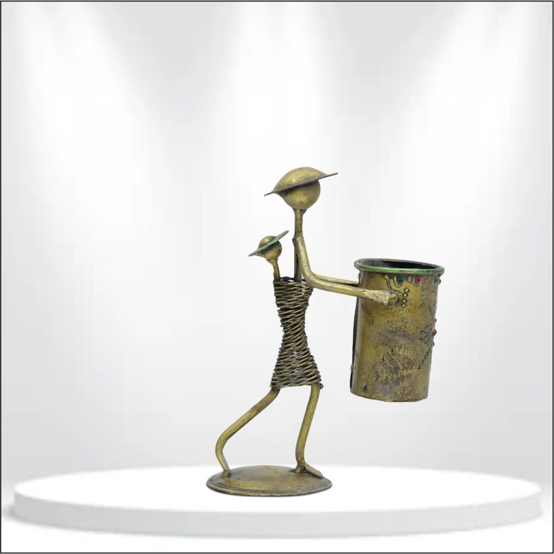 Handcrafted Metal Mother Child Pen-Pencil Holder For Home Decor & Office Decor.