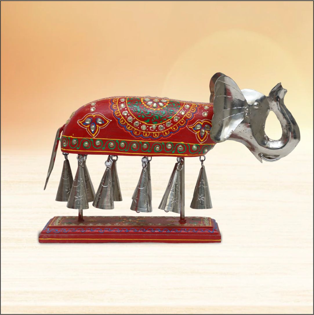 Handcraft Aluminum Elephant With Bell | Home And Decor | Table decor | 23x9x31 cm
