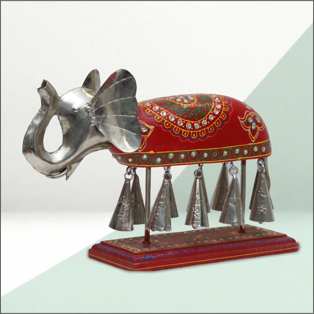 Handcraft Aluminum Elephant With Bell | Home And Decor | Table decor | 23x9x31 cm