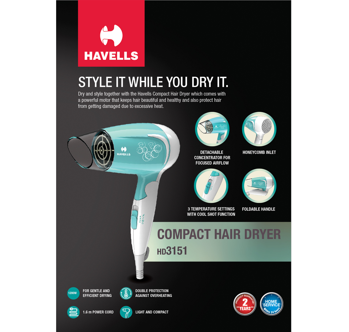 Powerful Hair Dryer with Cool Shot Button (Blue)