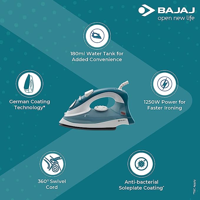 Bajaj MX 3 Neo Steam Iron| 1250W Power for Faster Ironing