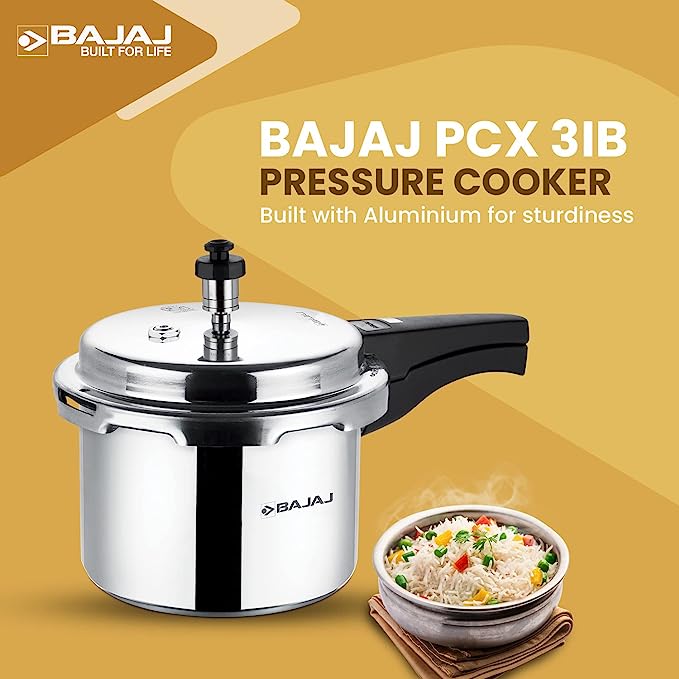 Bajaj PCX 3IB 3 Litre Aluminium Pressure Cooker with Outer Lid and Induction