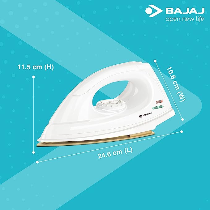 Bajaj DX-7 1000W Dry Iron with Advance Soleplate and Anti-bacterial German Coating Technology, White