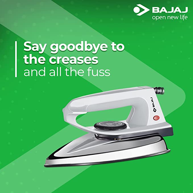 Bajaj DX-2 600W Dry Iron with Advance Soleplate and Anti-Bacterial German Coating Technology, Grey