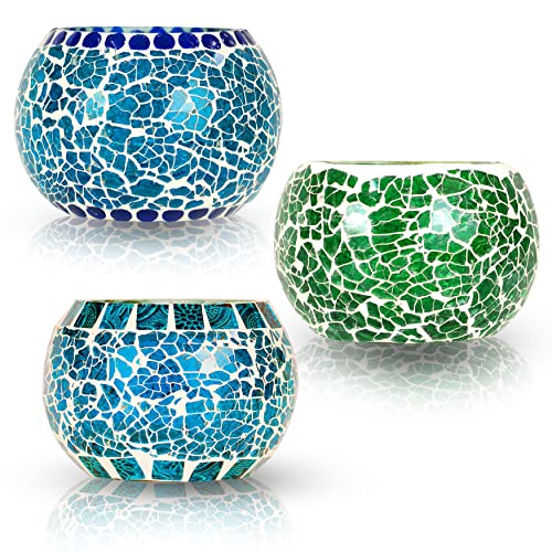 Candle Glass Tealight Holders/ Pack of 3 – Multicolored Glass T-lite Votive with 3 Tea Light Candle