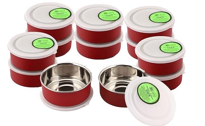 Diamond Microwave Safe Stainless Steel 10cm Bowls of Capacity 210ml Each to Store Food in Plastic Free Container