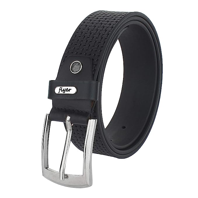 Flyer Men's Leather belt (Formal/Casual) (Colour -Black) Buckle Adjustable Size Genuine Leather (BL2327)