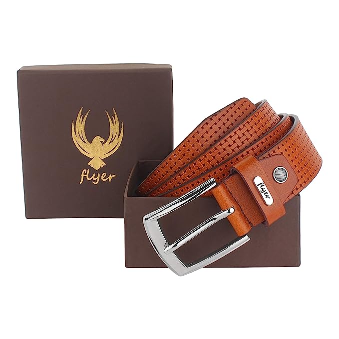 Flyer Men's Leather belt (Formal/Casual) (Colour -Tan) Buckle Adjustable Size Genuine Leather (TAN2327)