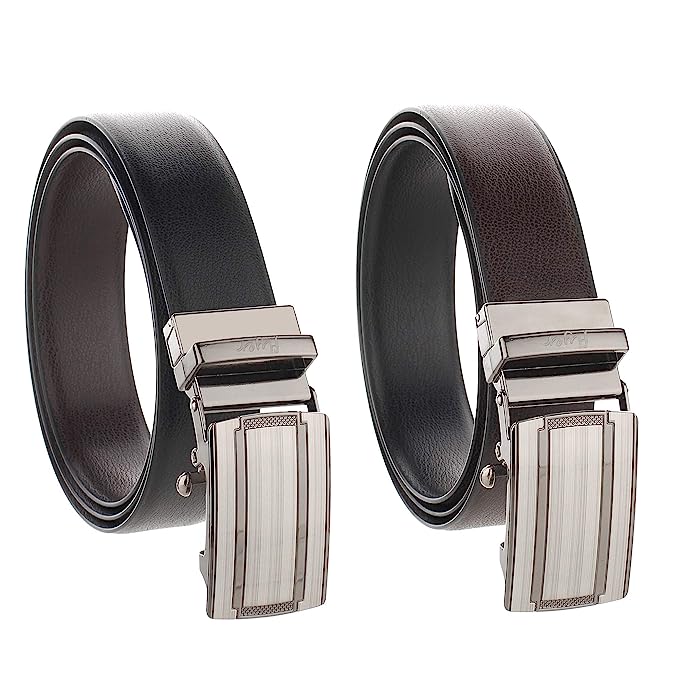 Flyer Men's PU Leather Reversible belt (Formal/Casual) (Colour -Black & Brown) Rotating Auto Lock Buckle PU Leather Adjustable Size (RP2435)