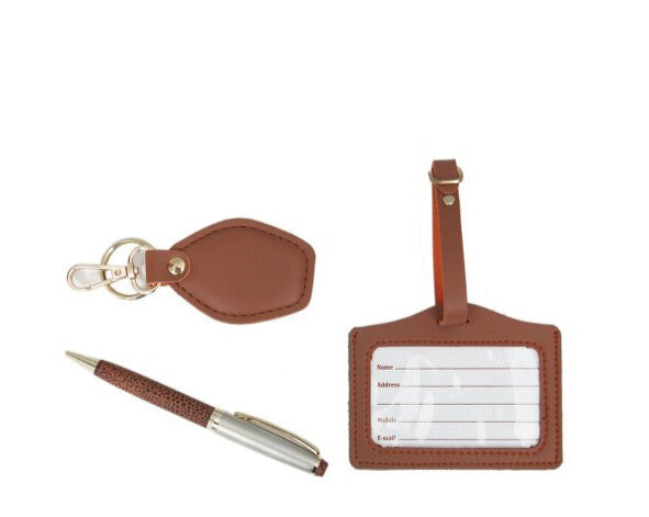 3 IN 1 (BROWN LEATHERETTE SET) KEY CHAIN PEN BOX)