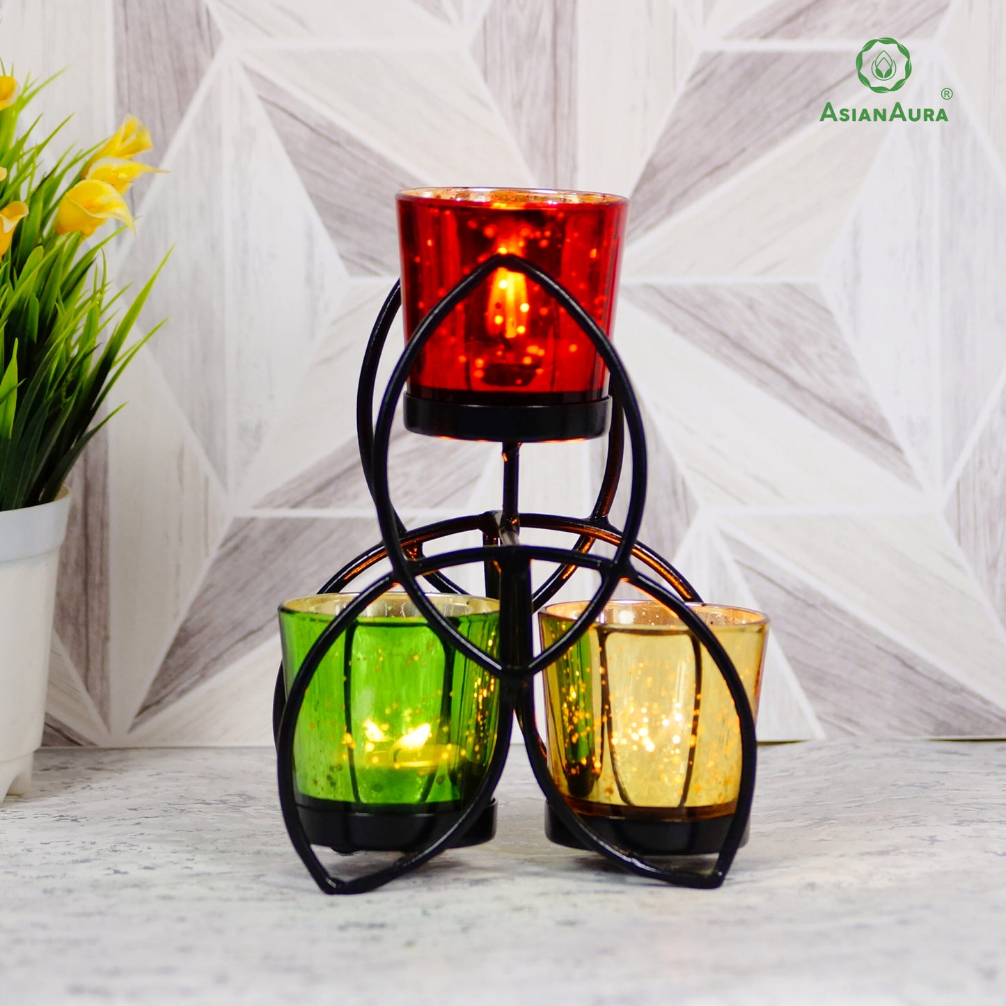 Three Candle Votive Holder l (Black, Pack of 1)