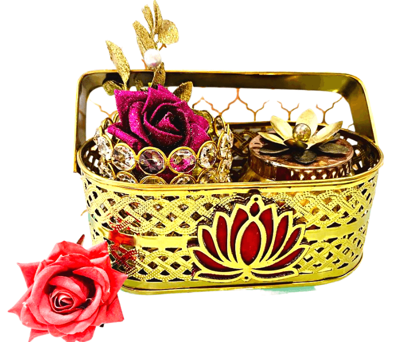 Golden basket for hamper packing and Pooja basket