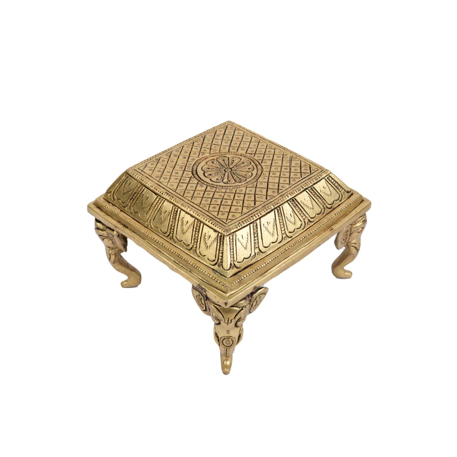 Art Brass Traditional Pooja Chowki 4 Elephant Leg