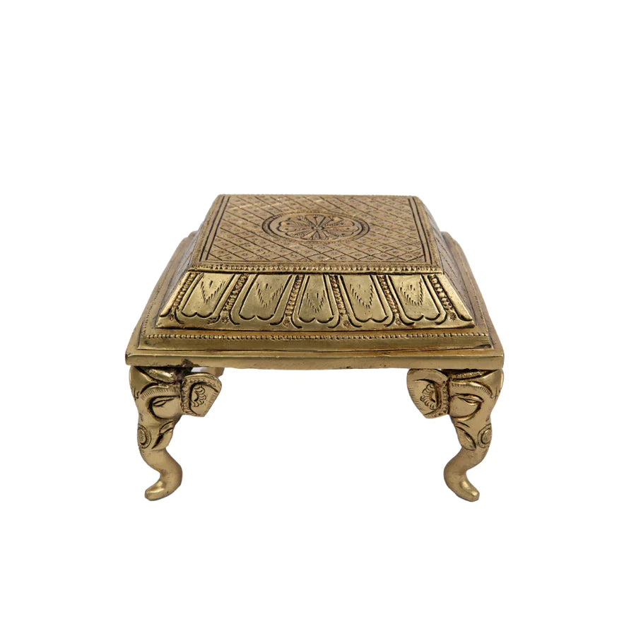Art Brass Traditional Pooja Chowki 4 Elephant Leg