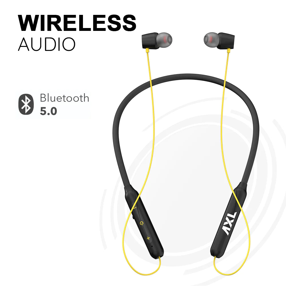 AXL NB09 Bluetooth 5.0 in Ear Neckband with Fast Charging, Up to 15 Hour Playtime, 10mm Extra Bass Drivers with HD Sound, Magnetic Earbuds