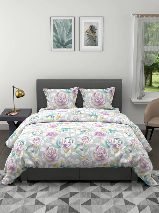 Extra Smooth Double Comforter With 1 Double Bedsheet 2 Pillow Covers, For Ac Room (floral-ivory/multi)