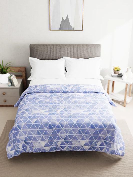 Super Soft 100% Natural Cotton Fabric Double Comforter For All Weather (geometric-blue/white)