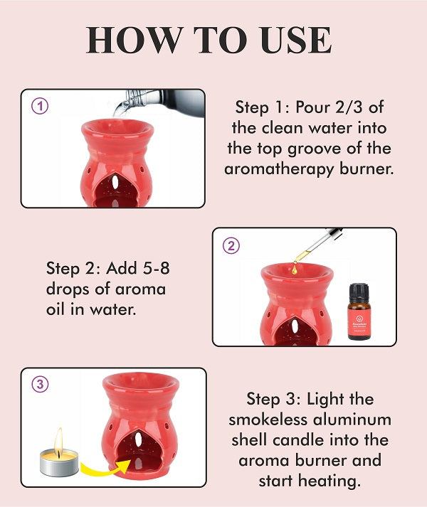 Tea Light Burner Red Color Matki Shape Diffuser Pot for Home Fragrance with 1 Tea Light Candle and 1 Scented Oils, Rosy Romance (10ml)