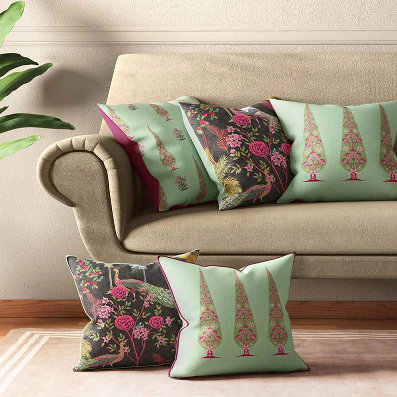 PEACOCK & CONIFER CUSHION COVER