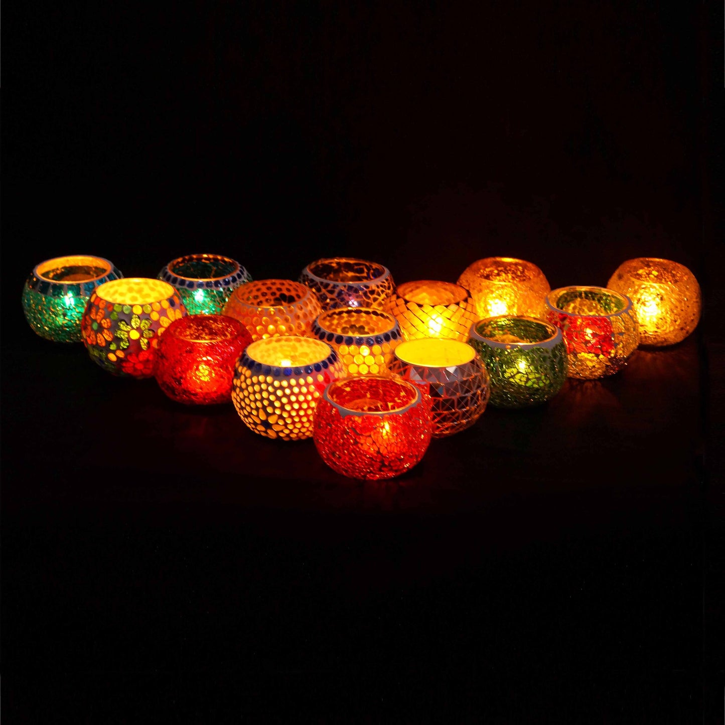 Candle Glass Tealight Holders/ Pack of 3 – Multicolored Glass T-lite Votive with 3 Tea Light Candle