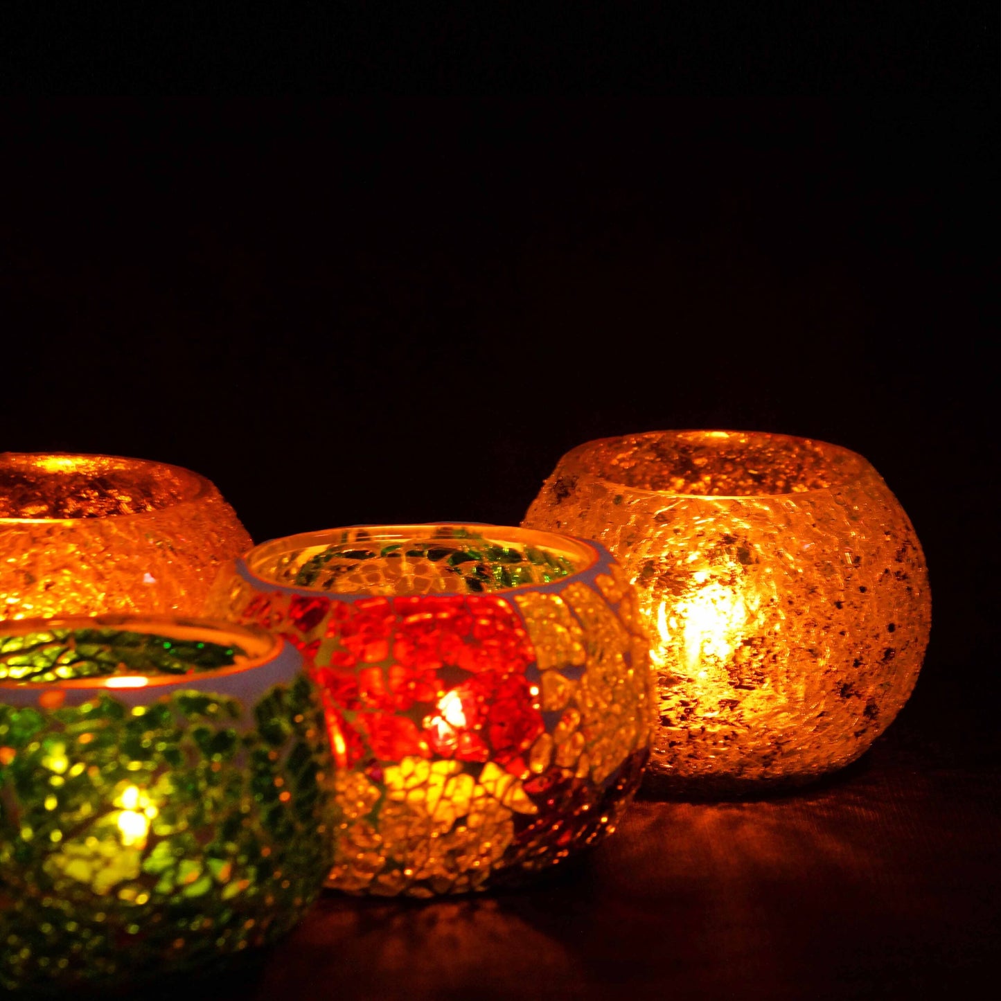Tealight Candle Glass Holders l Pack of 3 – Multicolored Glass T-lite Votive with 3 Tea Light Candle