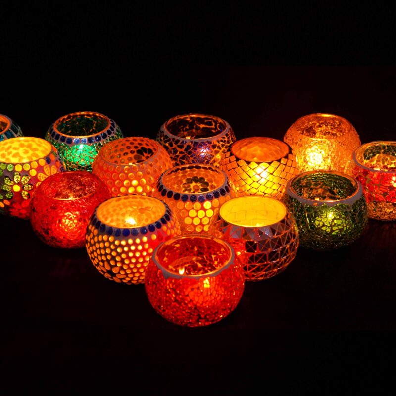 Mosaic Glass Tealight Candle Holders l Pack of 4 – Yellow Mosaic Glass T-lite Votive with 4 Tea Light Candle