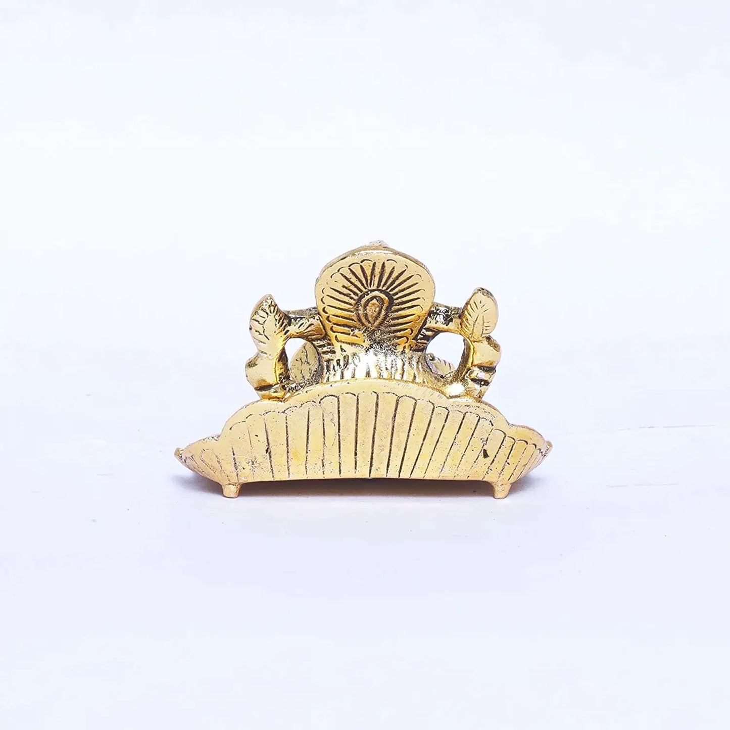 Metal Lord Ganesha On Leaf with Diya Idol for Pooja Room Showpiece