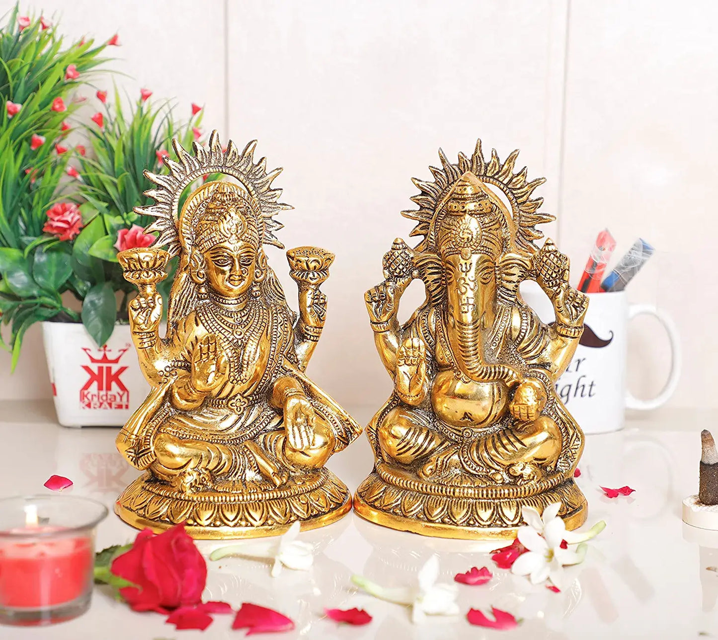 Metal Laxmi Ganesh Statue/Murti for Pooja Room & Home Office Decor