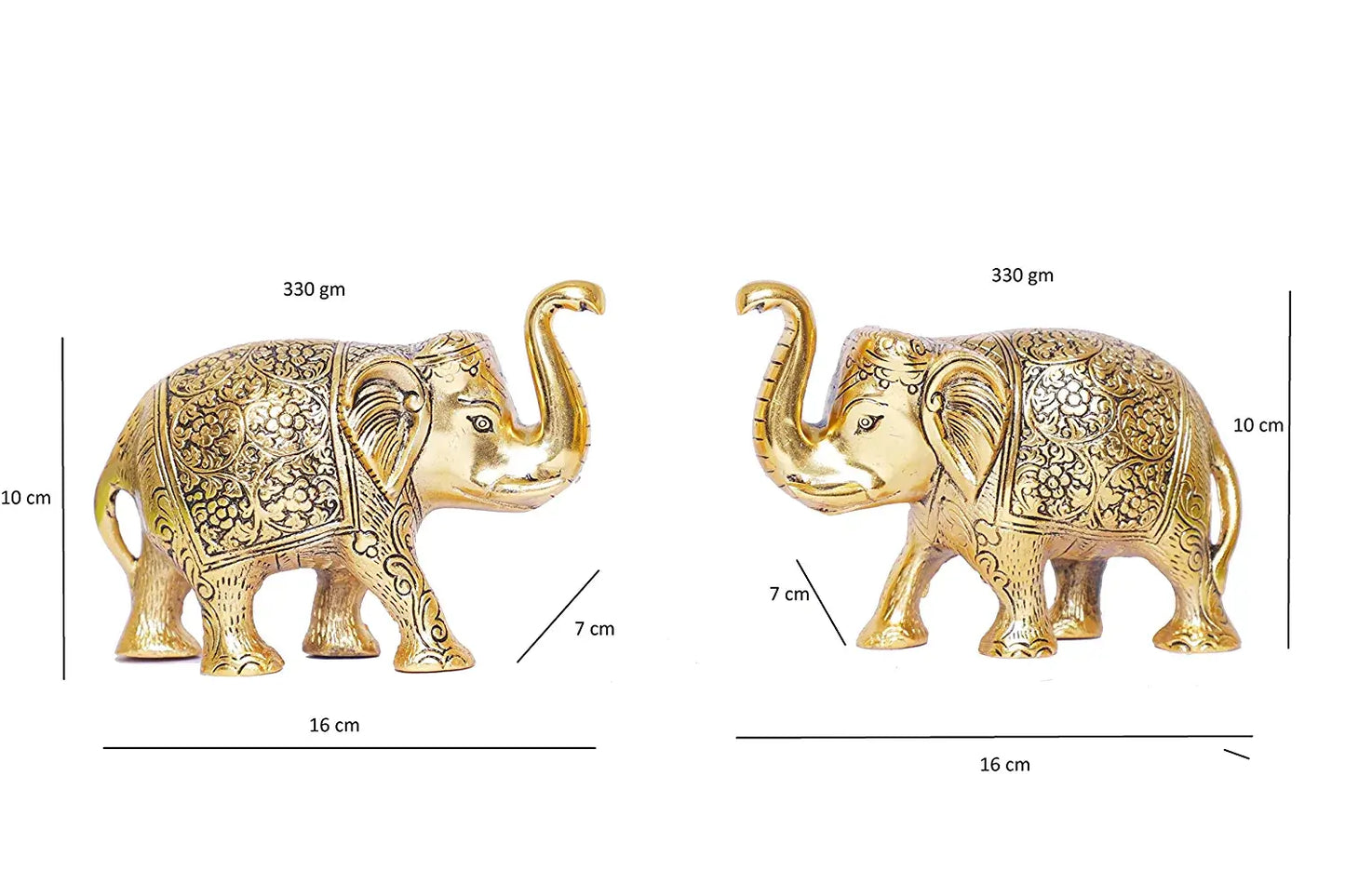 Metal Elephant Statue Medium Size Gold Polish 2 pcs Set for Showpiece